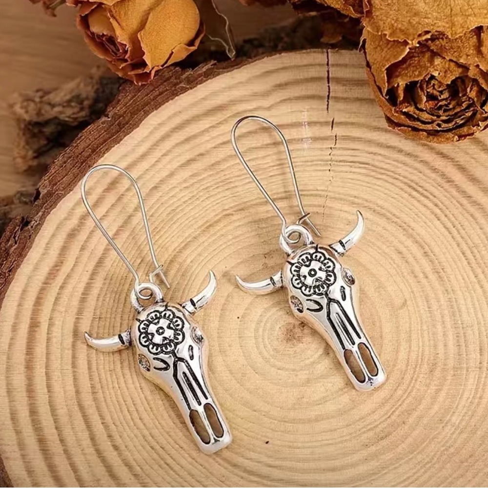 Bohemian Style Bull Skull Western Earrings